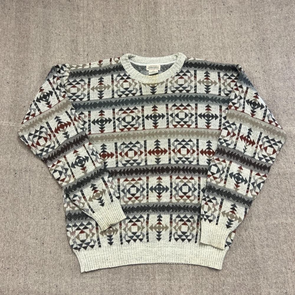 Vintage St Johns Bay Sweater Mens Large Beige 1990s Argyle Diamond Pattern Tall